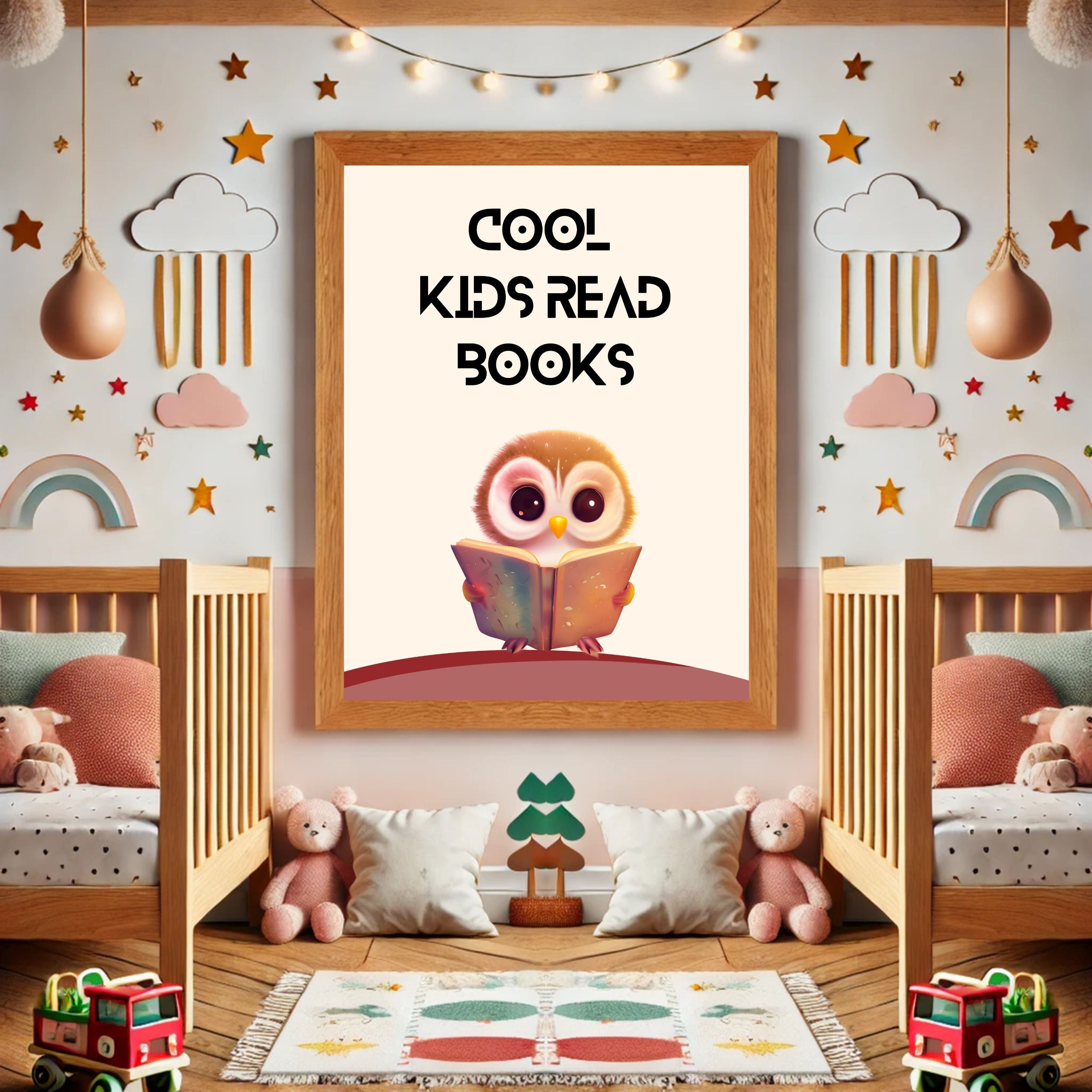 Cool Kids Read Books: Sustainable Framed Poster with Ayous Wood