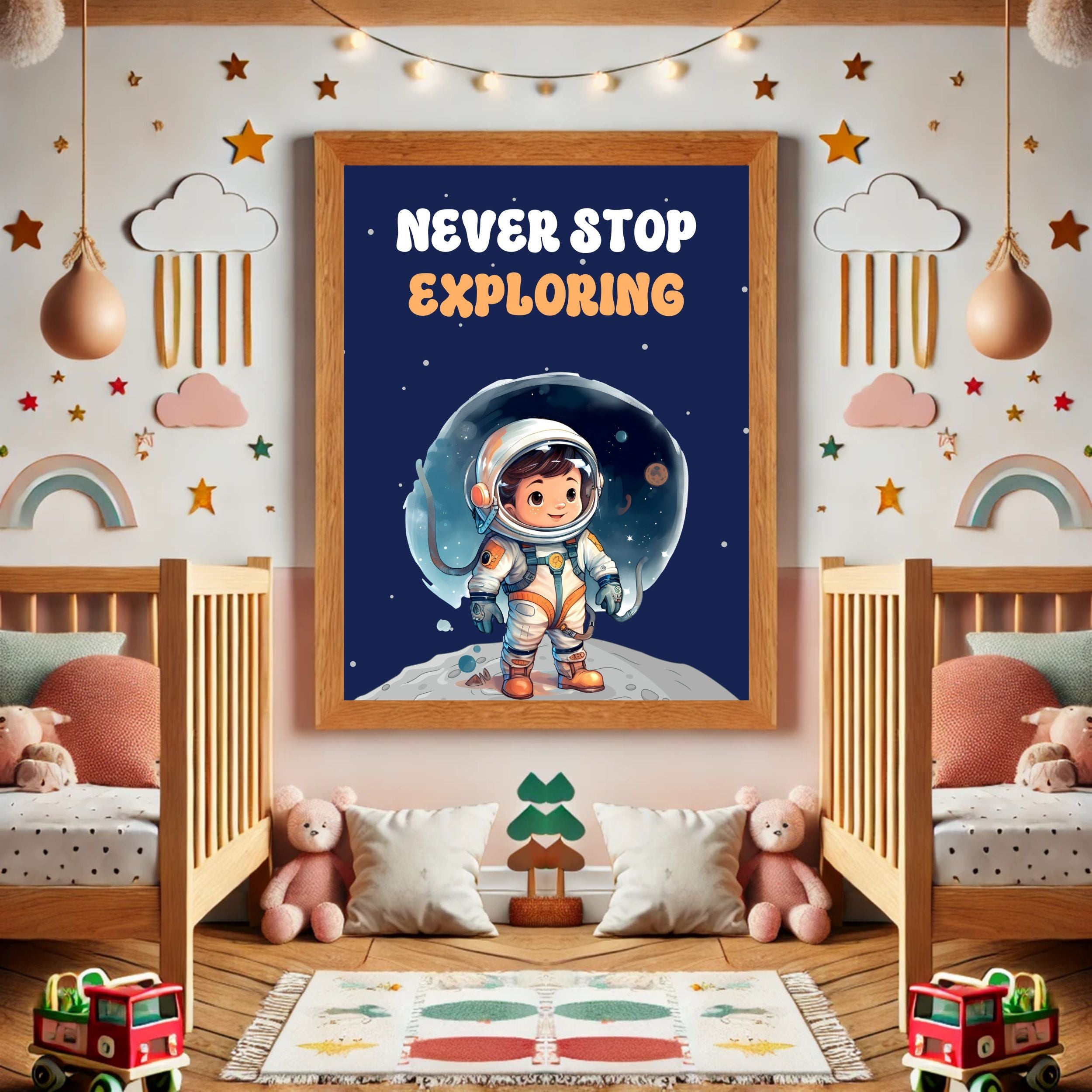 Never Stop Exploring: Sustainable Framed Poster with Ayous Wood