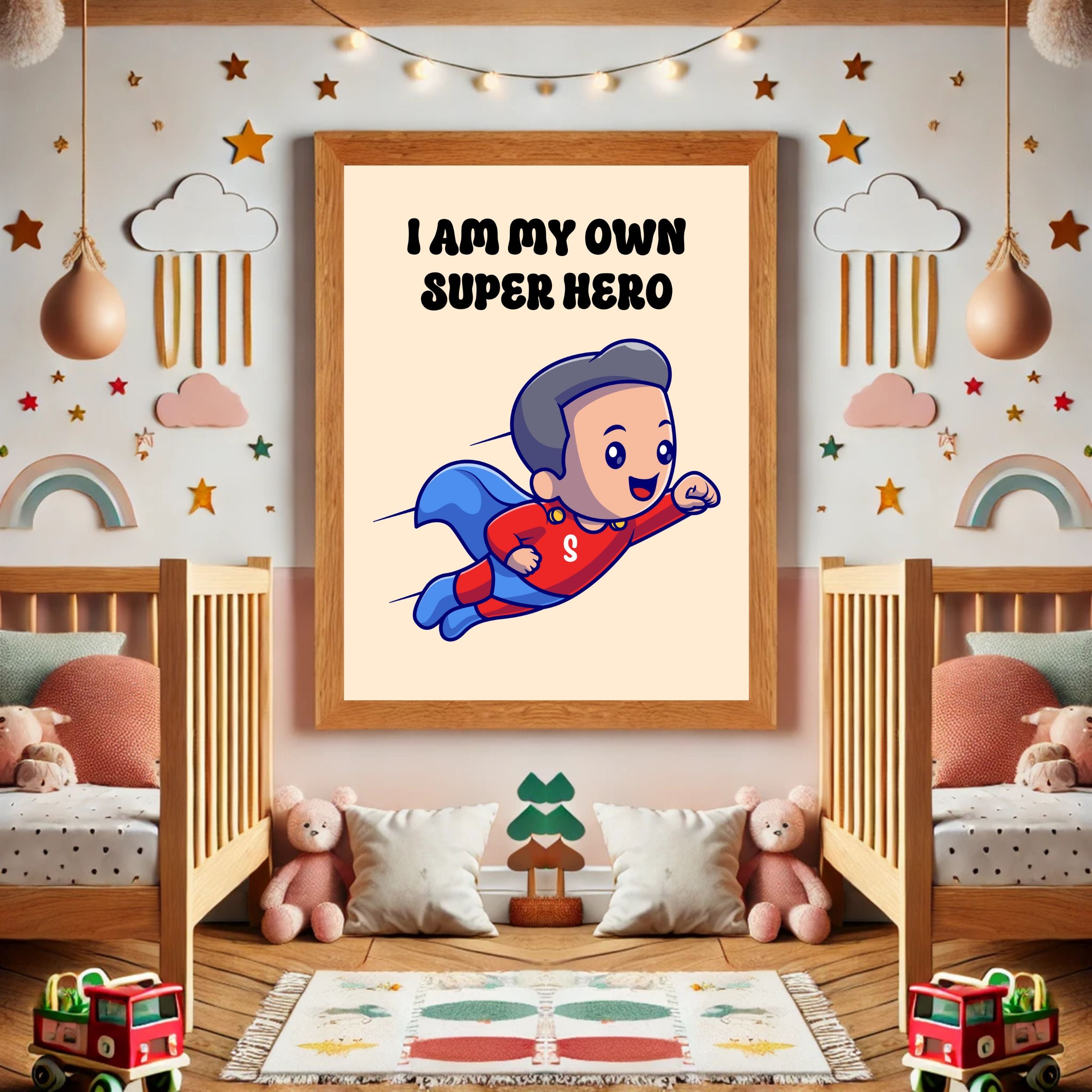 I Am My Own Super Hero: Sustainable Framed Poster with Ayous Wood