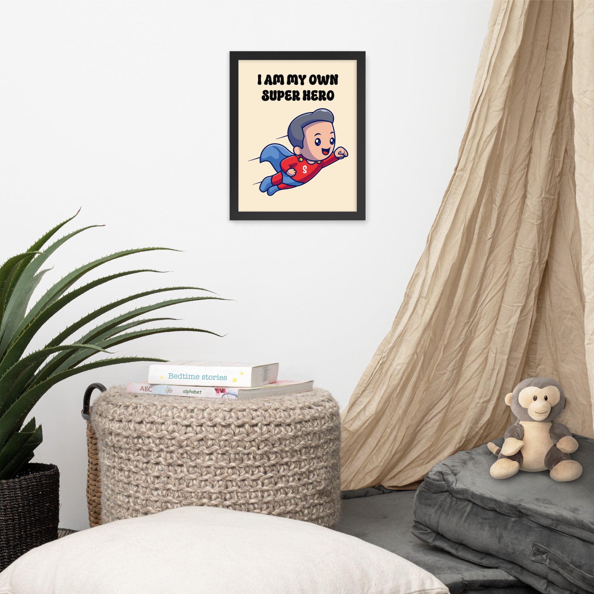 I Am My Own Super Hero: Sustainable Framed Poster with Ayous Wood