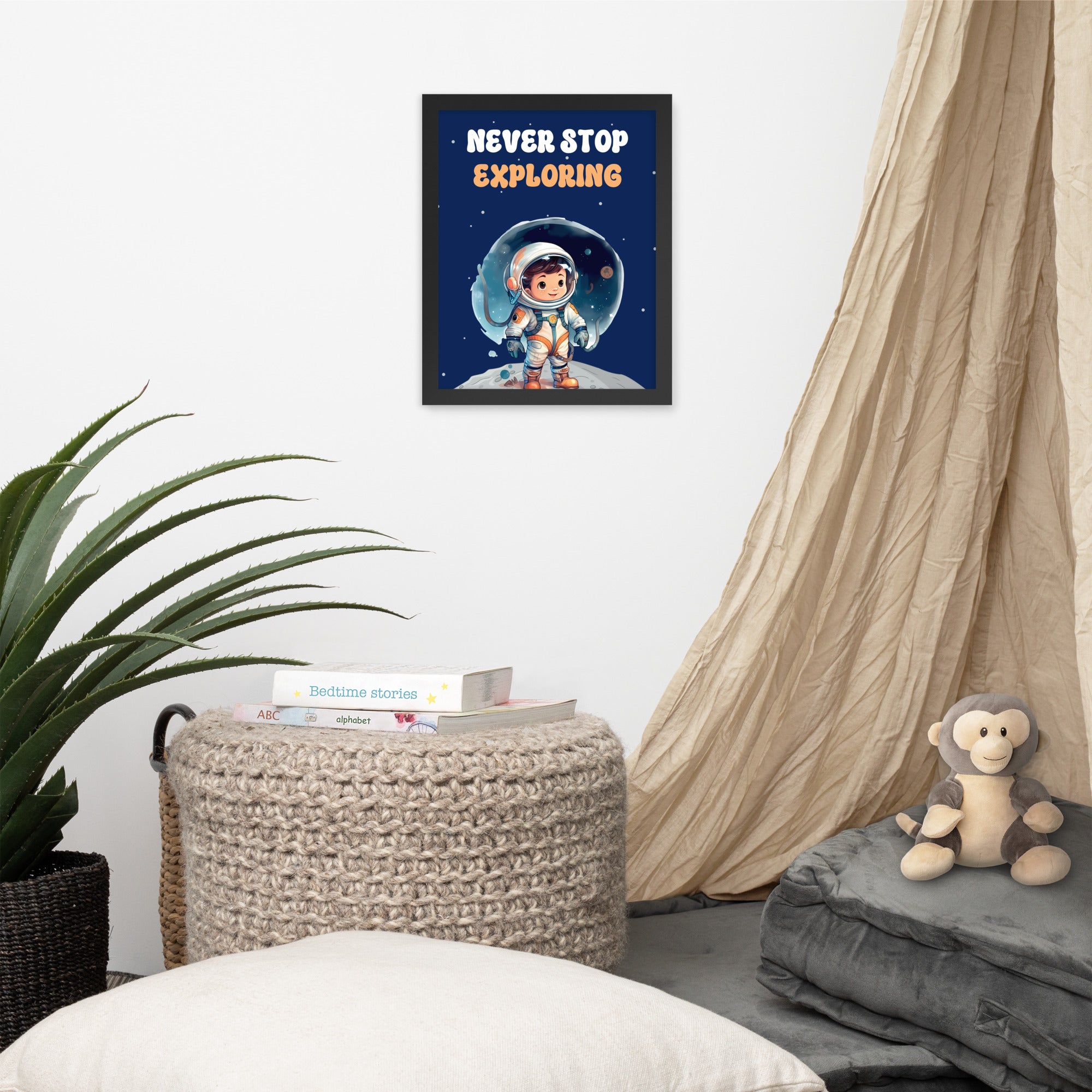 Never Stop Exploring: Sustainable Framed Poster with Ayous Wood