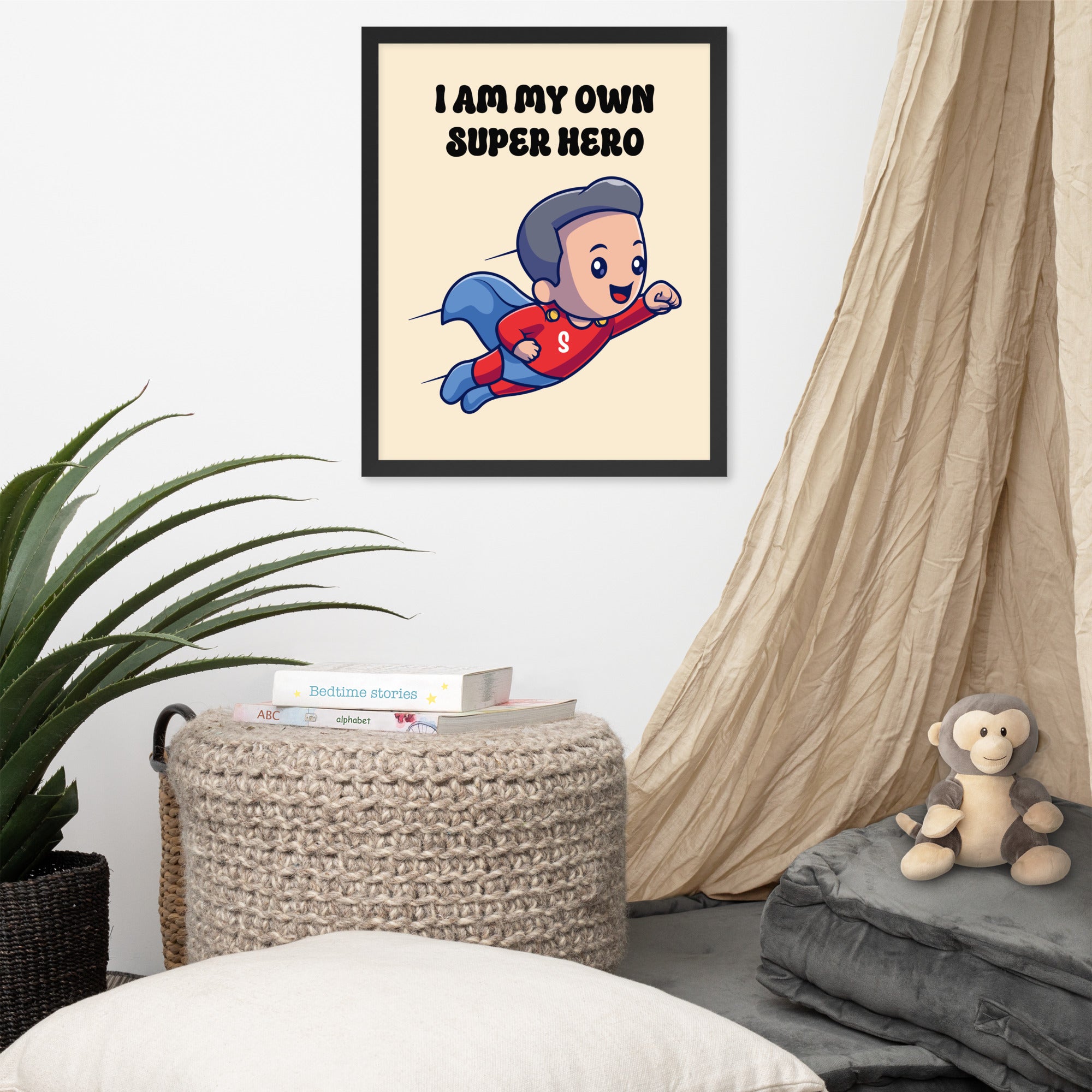 I Am My Own Super Hero: Sustainable Framed Poster with Ayous Wood