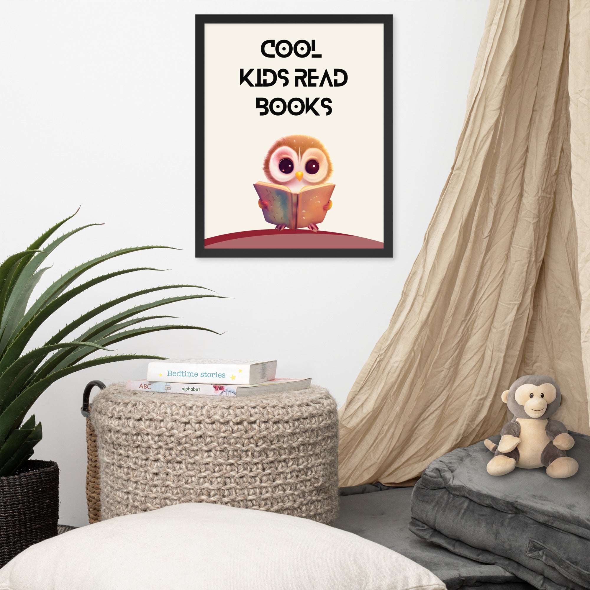 Cool Kids Read Books: Sustainable Framed Poster with Ayous Wood