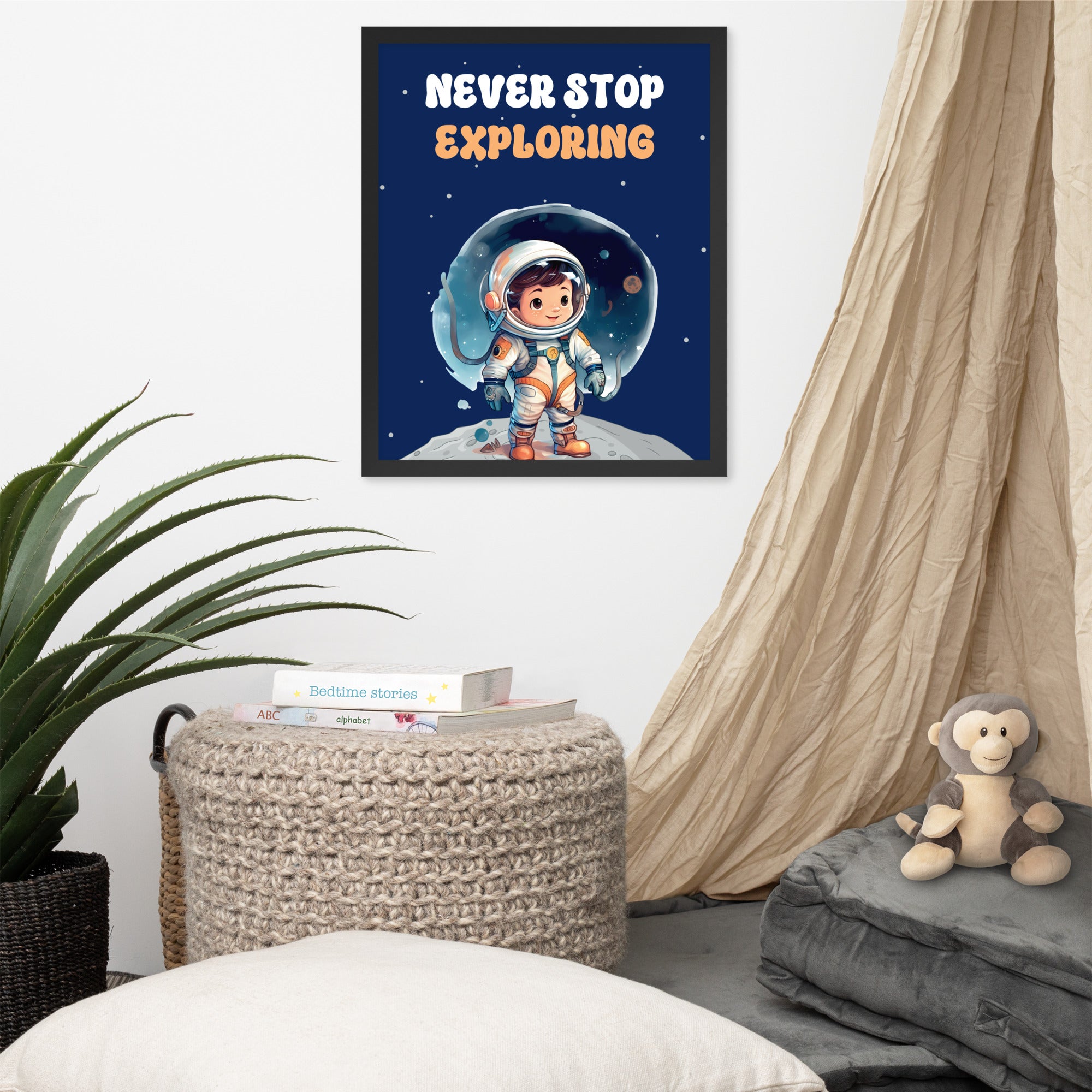 Never Stop Exploring: Sustainable Framed Poster with Ayous Wood