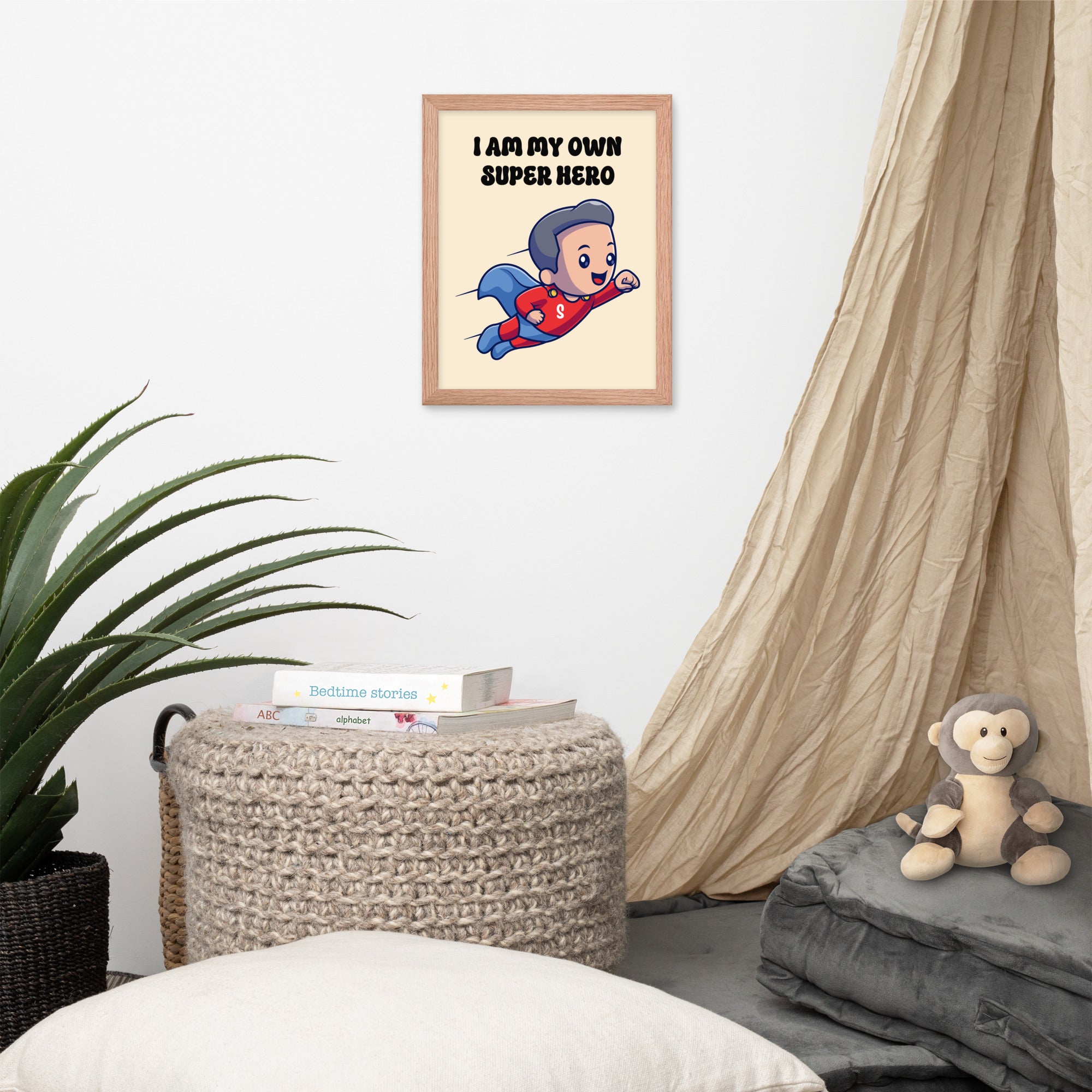 I Am My Own Super Hero: Sustainable Framed Poster with Ayous Wood