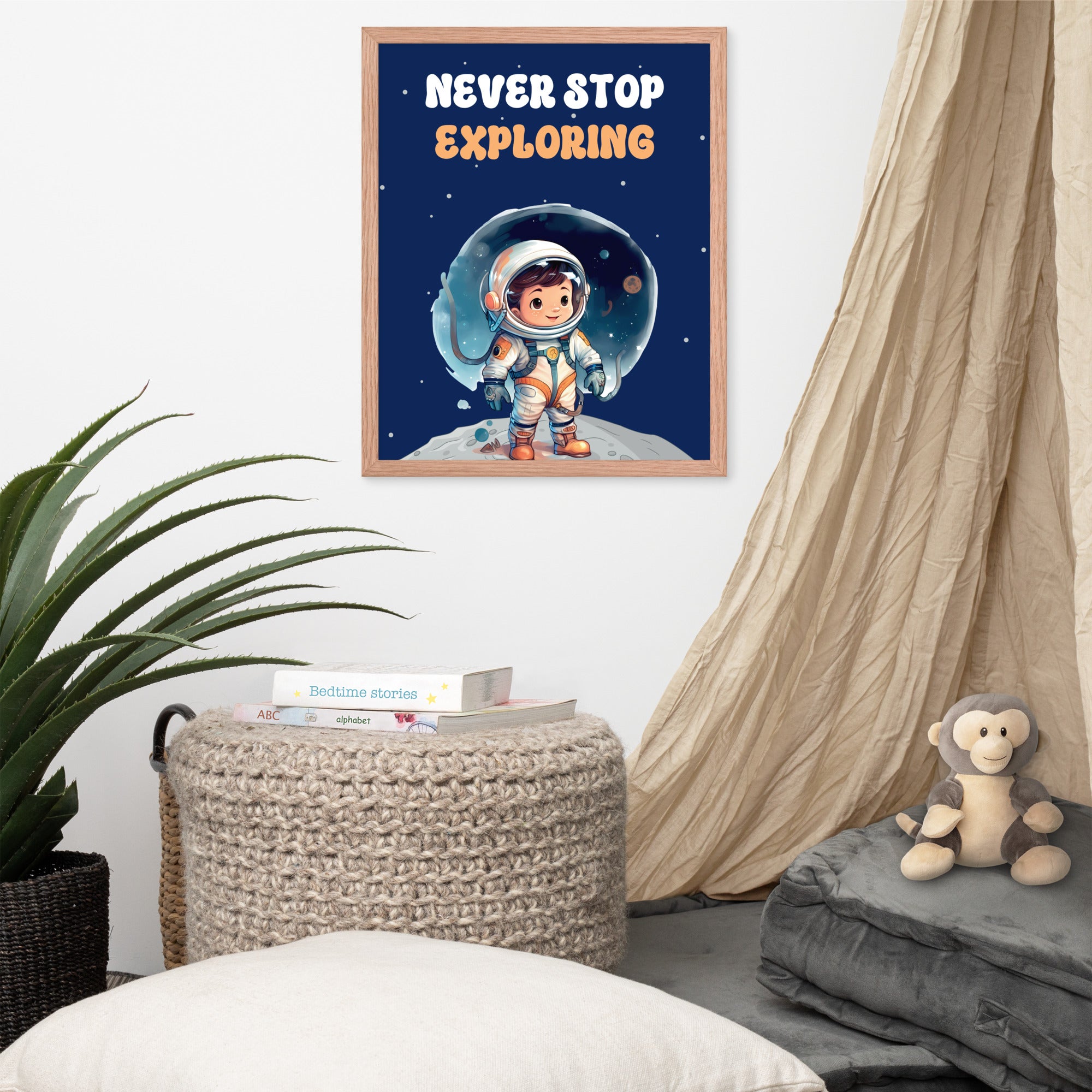 Never Stop Exploring: Sustainable Framed Poster with Ayous Wood