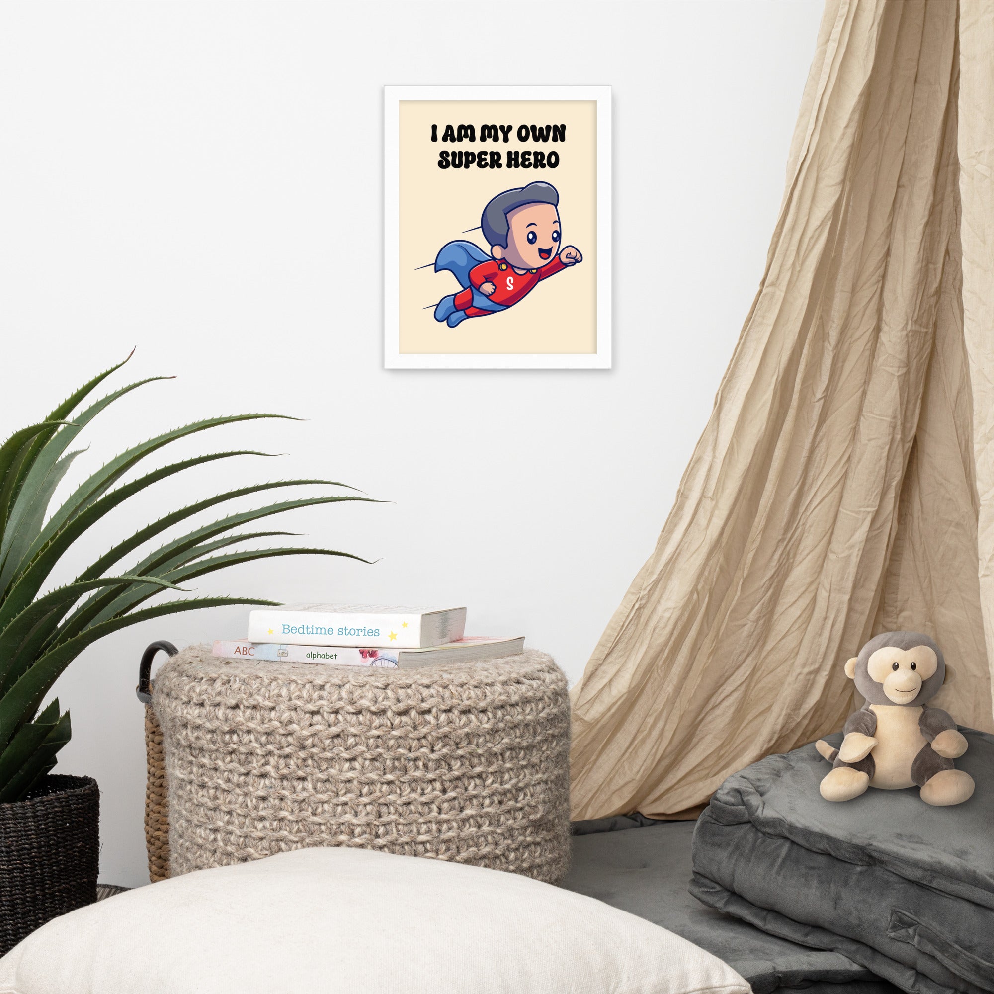 I Am My Own Super Hero: Sustainable Framed Poster with Ayous Wood