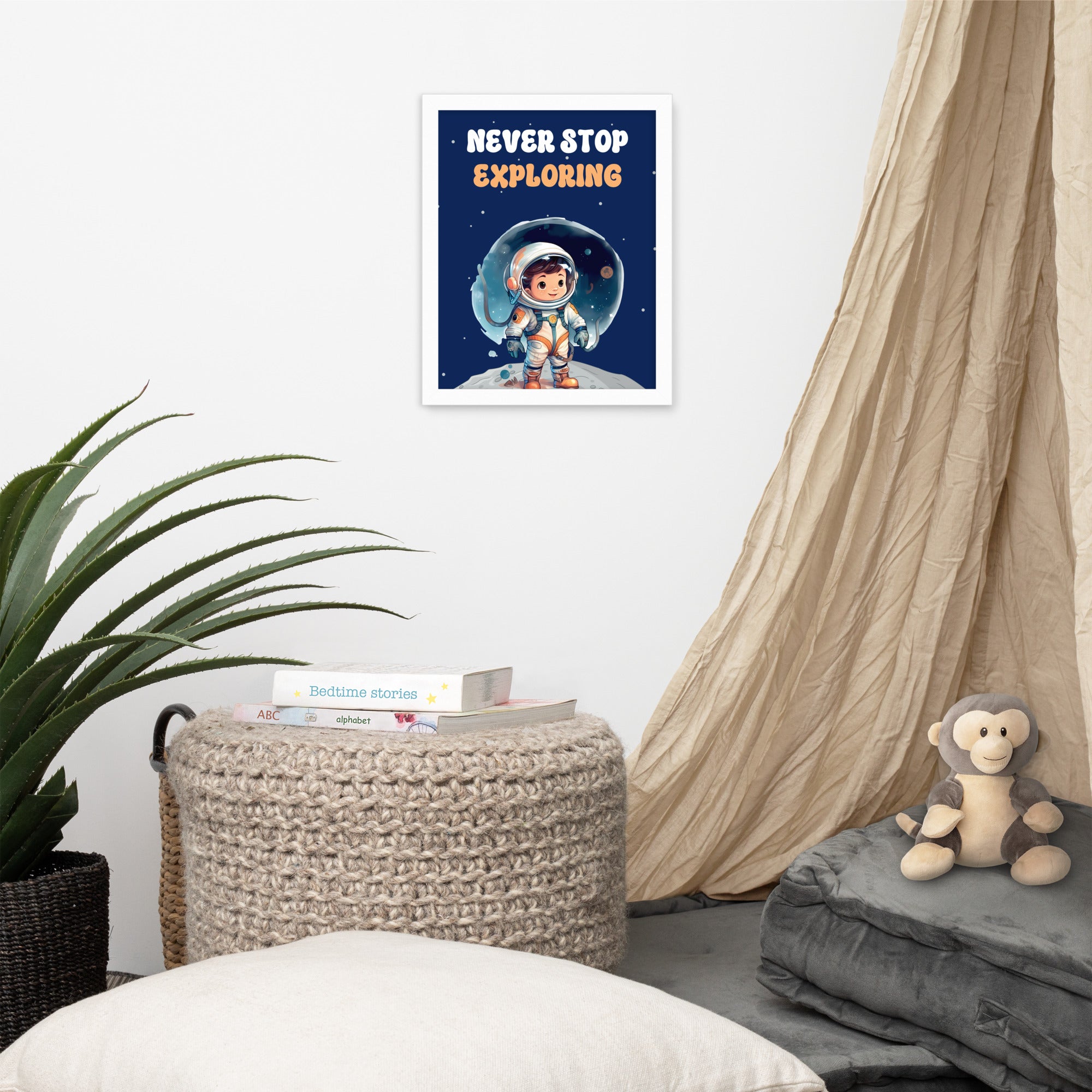 Never Stop Exploring: Sustainable Framed Poster with Ayous Wood