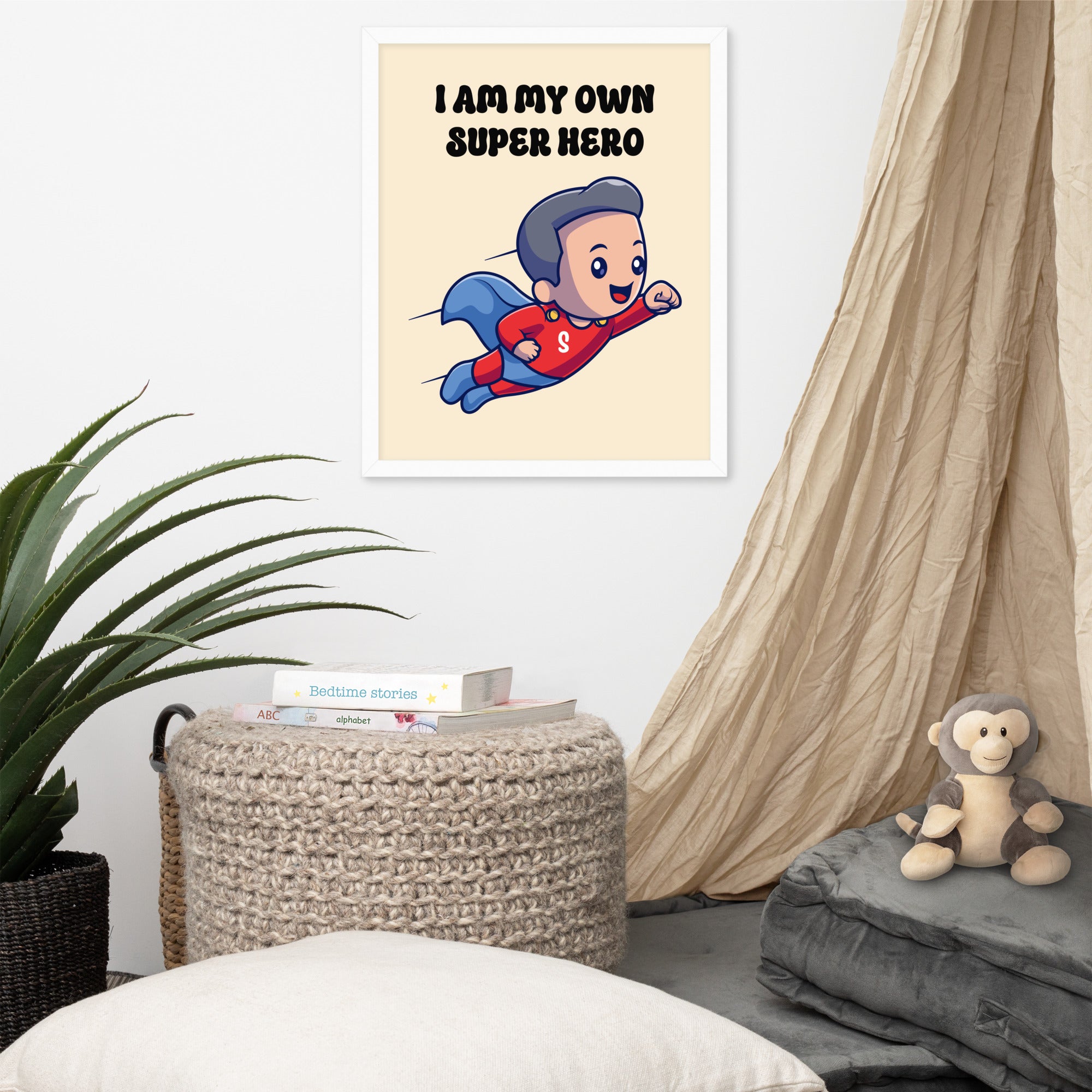 I Am My Own Super Hero: Sustainable Framed Poster with Ayous Wood