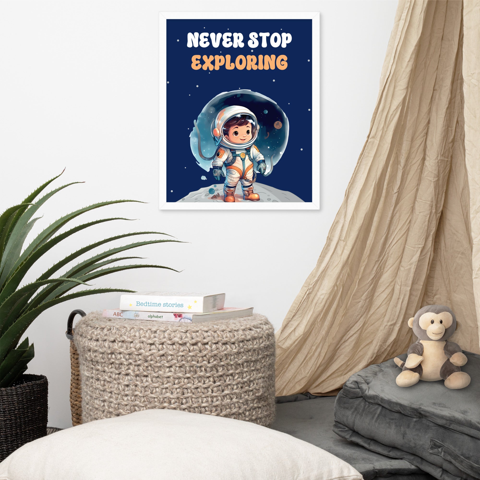 Never Stop Exploring: Sustainable Framed Poster with Ayous Wood